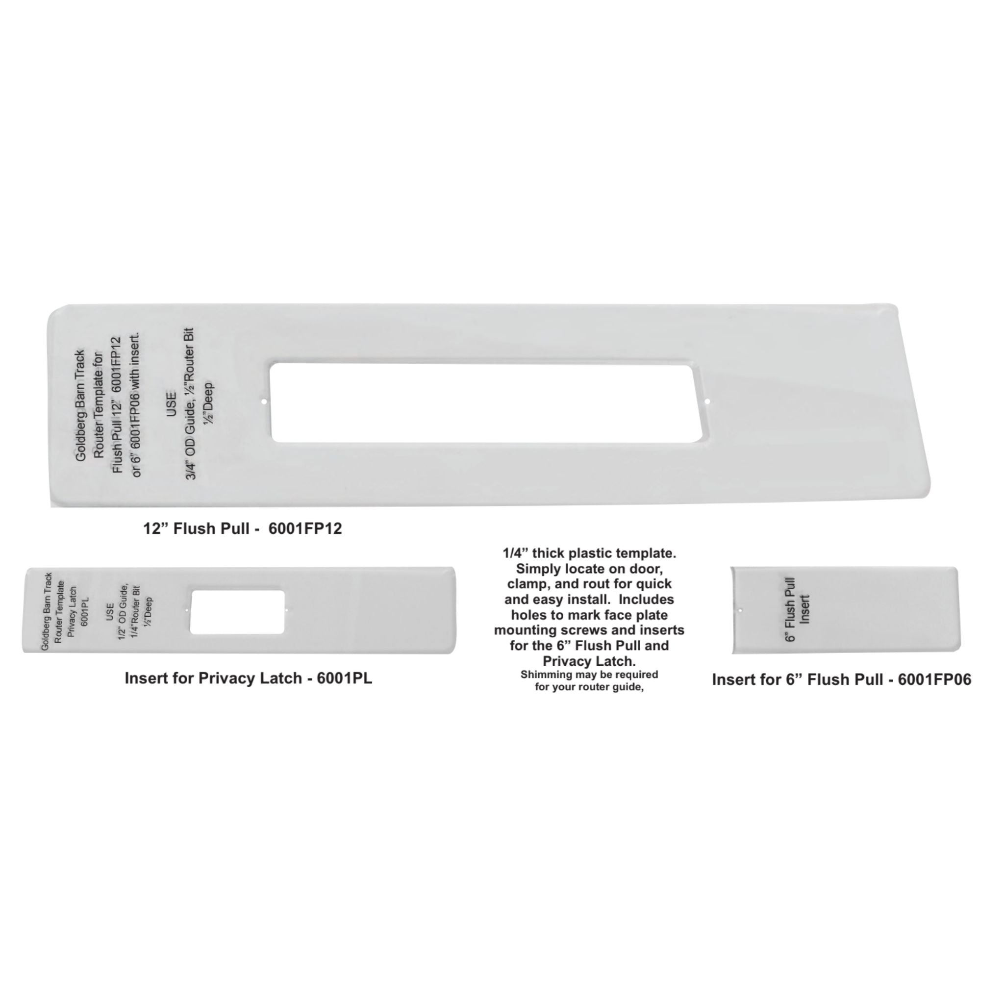 Goldberg Brothers router template labeled with clear instructions