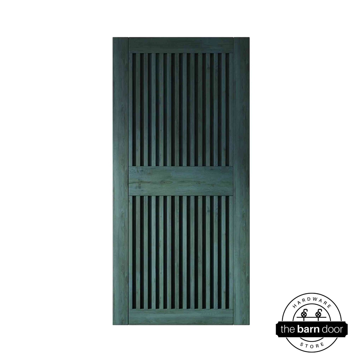 Royal pine wooden door with slatted design on a white background