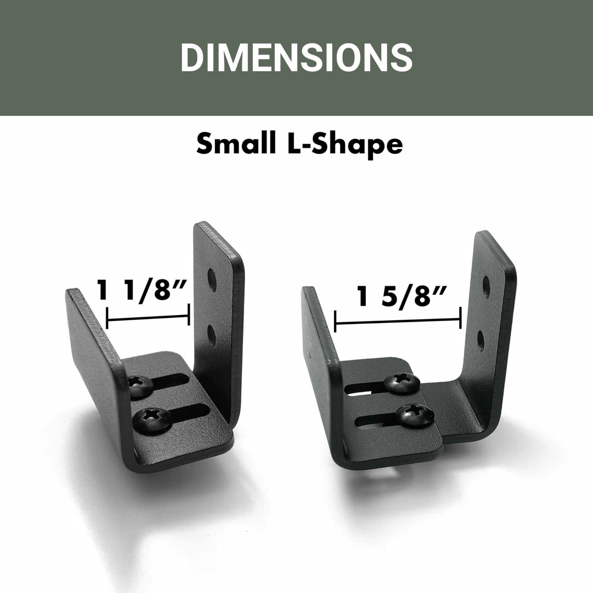 Two small L-shaped metal brackets with dimensions labeled on a white background.